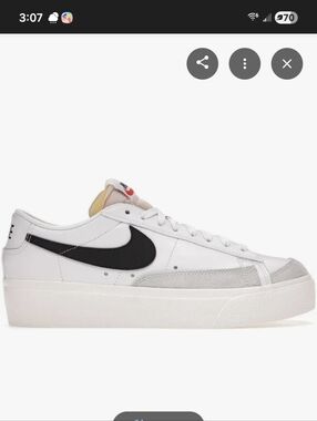 Brand New Nike White Low-Top Platform Sneakers with Black Swoosh